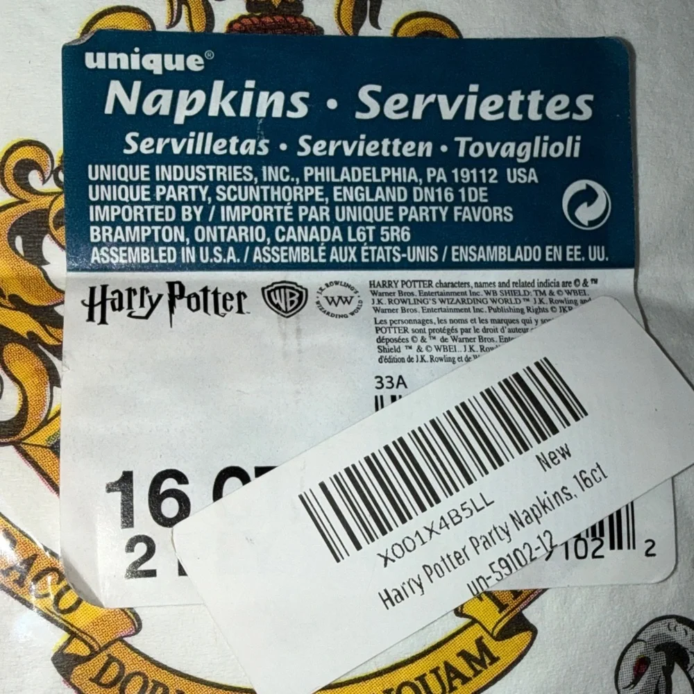 Hogwarts House Crest Party Napkins